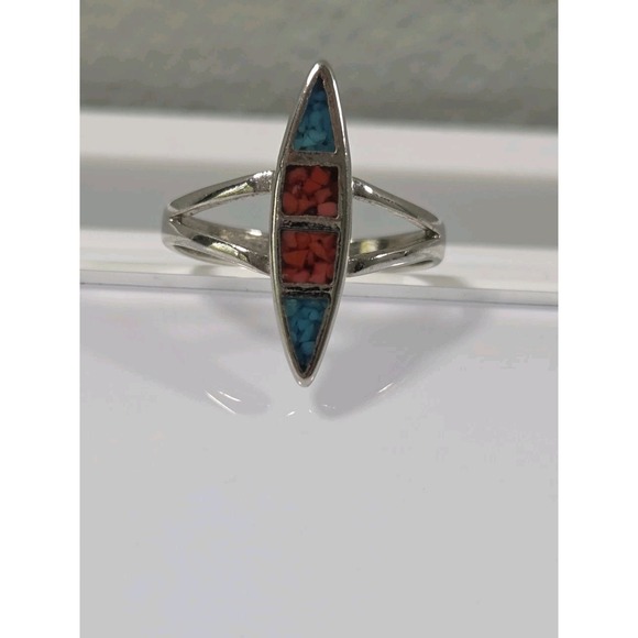 The Unbranded Brand Jewelry - Vintage Native American Crushed Coral & Turqouise Inlay Ring Size US 7.25